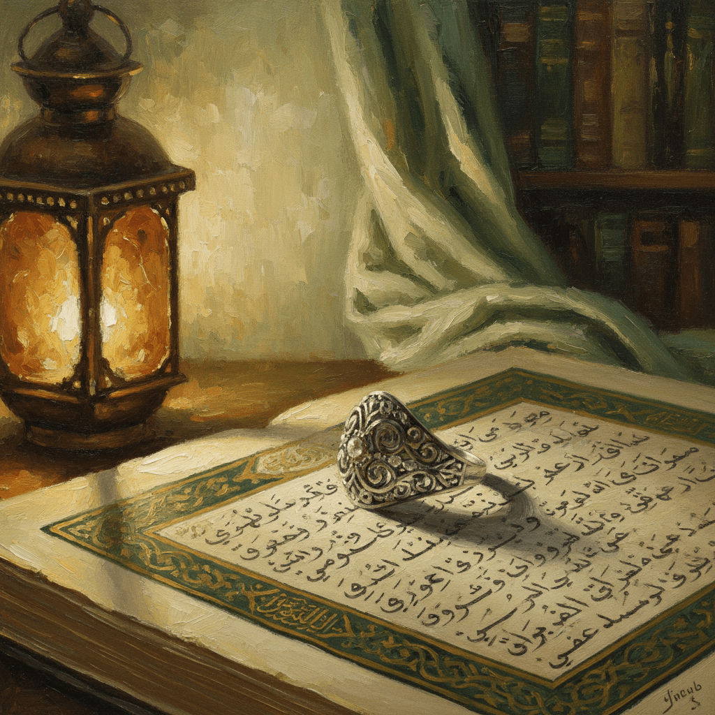 A contemplative scene with prayer beads in warm golden light