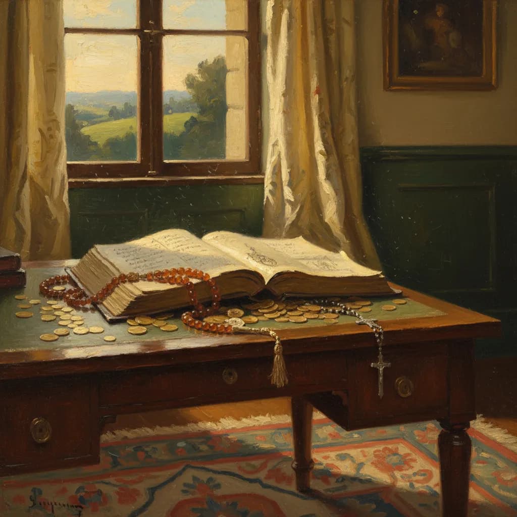 Open Quran on wooden surface, soft morning light, prayer beads beside it, warm cream tones