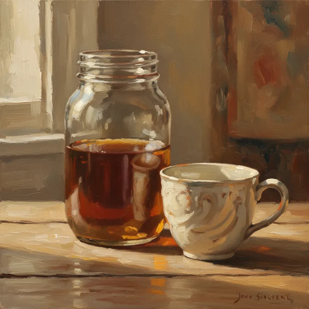 Vanilla bean pods on a wooden kitchen surface beside a small glass jar, warm morning light, cream and brown tones, no text or labels