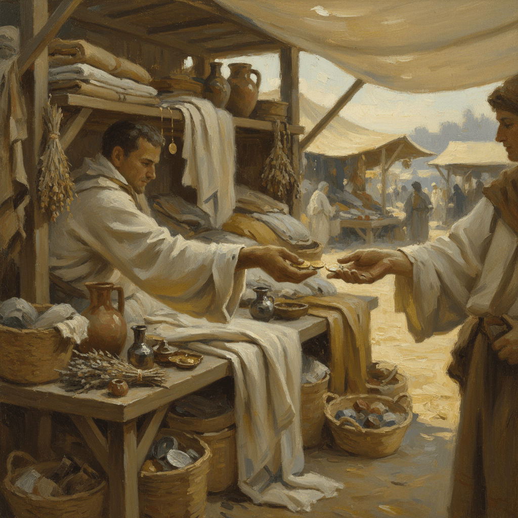 A laptop open to an online store beside an open Quran on a wooden desk, warm morning light, cream and green tones